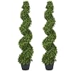 TWO Pre-potted 4' Spiral Boxwood Artificial Topiary Trees. In Plastic Pot
