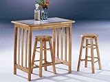 3-pc Mission Style Tile Top Breakfast Table Set in Natural Finish ACS 20140n