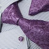 PH1009 DESIGNER INSPIRED PURPLE PAISLEYS PATTERN 100% JACQUARD WOVEN SILK TIE HANKY MENS NECKTIE AND CUFF LINKS CUFFLINKS AND HANDKERCHIEFS SET WITH GIFT BOX SET