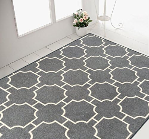 Rubber Backed 3'3" x 4'7" Moroccan Trellis Grey &amp; Ivory Non-Slip Area Rug Milldia Milano Collection Area Rugs MIL5014-3X5