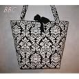 Bella Boutique Creations-Extra Large Handmade Fabric Black and White Damask Bow Tied Diaper Bag, Tote, Purse, Handbag
