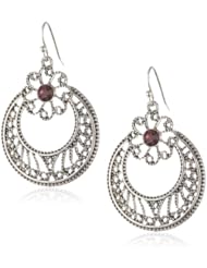 1928 Jewelry "Violet" Silver-Tone Amethyst Filigree Hoop Earrings
