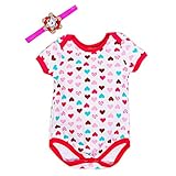 Gmasking 2016年新作 半袖ボディースーツ 子供ロンパース キッズロンパース ヘアバンド付き 2点セット (S(0-3Months), ハート)