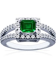 14K White Gold Princess Cut Emerald Ring With Sidestones (GIA Certificate)