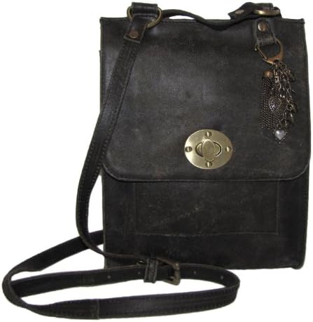 Distressed Leather Cross-body Bag by Liz Soto (Distressed Black)