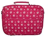 Designer Computer Briefcase - Raspberry Paw Design Computer Bag (Paw Print Design) Adjustable Padded Shoulder Strap - Raspberry with White Paw Prints