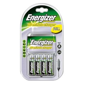 Energizer 90 Minute Charger for AA & AAA Batteries - Includes free In Car Charger and 4 x AA Batteri