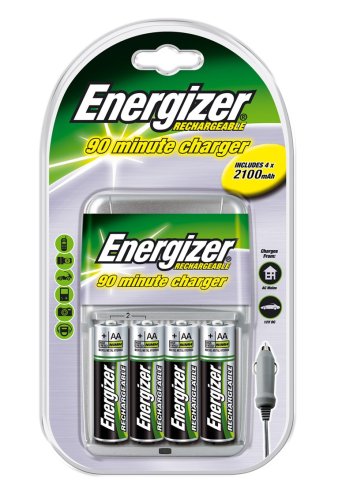 Energizer 90 Minute Charger for AA & AAA Batteries - Includes free In Car Charger and 4 x AA Batteries.