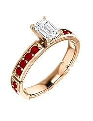 14K Rose Gold Emerald Cut Diamond and Ruby Ring -- LIFETIME WARRANTY