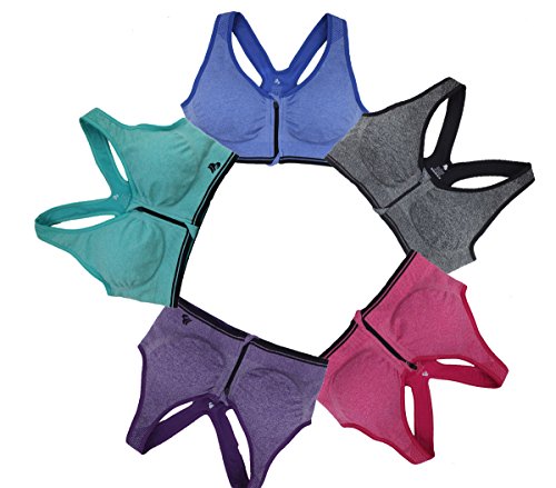 B.BANG Women Sports Bra Padded Zipped Seamless