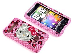 Smile Case Hello Kitty Leopard Bling Rhinestone Crysal Jeweled Snap on Full Cover Case for Sprint HTC EVO 4G (EVO-Leopard)