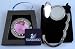 1 Pink & 12 small clear Swarovski Crystal, FOLDING Purse Hook with MIRROR inside top, Black Velvet Pouch and Gift Box
