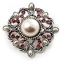 Wedding Corsage Faux Pearl Crystal Brooch (Antique Silver)