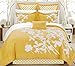 Chic Home Iris 7-Piece Comforter Set with Four Shams and Decorative Pillow, Queen Size, Yellow, Bedskirt