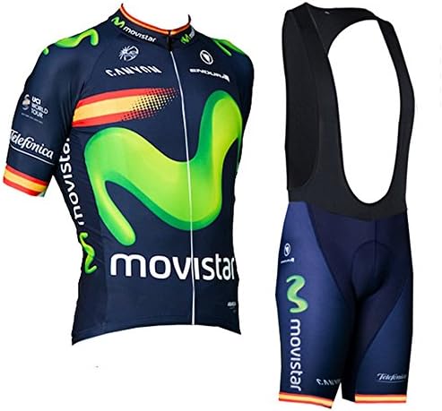 2016 Outdoor Sports Pro Team Mens Short Sleeve Movistar Blue Cycling Jersey and Shorts Set (Bib suit, M)