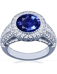 Platinum Round Cut Blue Sapphire Ring With Sidestones (GIA Certificate)