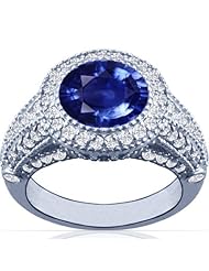 18K White Gold Round Cut Blue Sapphire Ring With Sidestones (GIA Certificate)