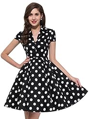 Polka Dot Print Short Sleeves Vintage Cocktail Cotton Bridesmaid Dress  With a Sash 