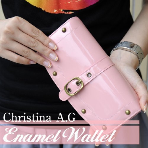 『Christina A.G.』エナメル本革レディースウォレット大容量!!機能性長財布★ピンク　