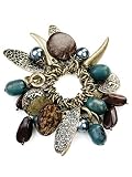Antique Style Gold Charm and Green Bead Stretch Bracelet
