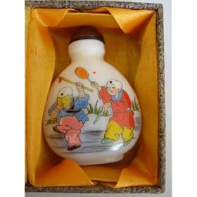 Ornament Enamel Glass Snuff Bottle: Happy