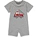 Wan-A-Beez Baby Boys' 2 Pack Graphic Short-Sleeve Romper - Grey/Navy - Firetruck - 18 Months