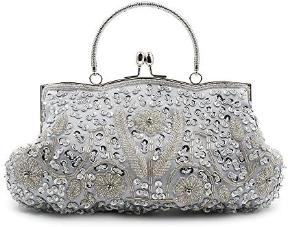Greatsum Women's Designer Kissing Lock Beaded Evening Bag Handheld Bags Purses Satin Interior White