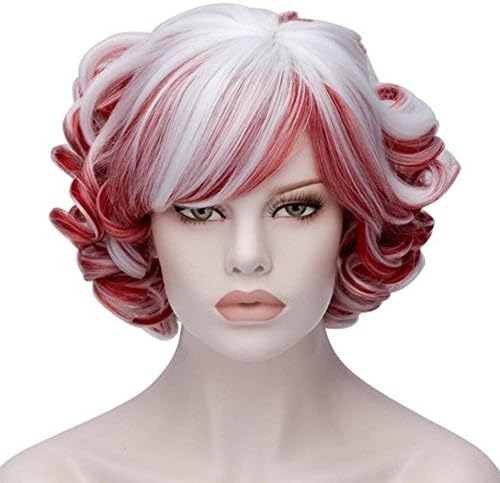 30cm Short Wave Wigs Red in White Two Tone + Cap
