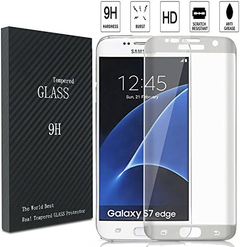 S7 Edge Screen Protector, iwolkon 0.2mm Thinnest Full Screen 5.5" Premium Tempered Glass Screen Protector Film for Samsung Galaxy S7 Edge (Silver)