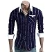 Doublju Mens Casual Plaid Slim Dress Shirts NAVY XL(W005)
