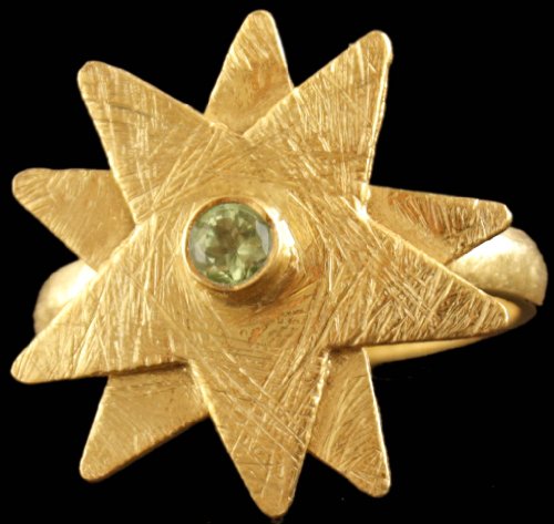 Faceted Peridot Gold Plated Star Ring - Sterling Silver