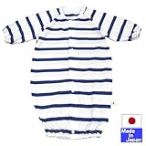 長袖太ボーダーツーウェイオール　綿100％　日本製　サイズ50-60ｃｍ　新生児　春 夏 (ブルー)