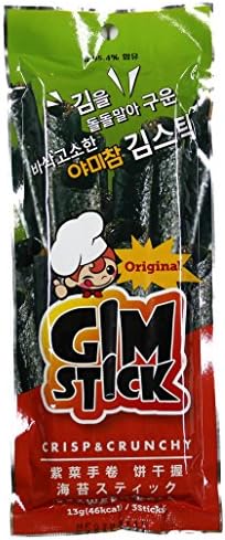 Yummycham Gimstick 13g 3roll Crispy Roasted Seaweed Snack Nori Laver Sea Vegetable No MSG No Oil Natural Ingredients (Original)