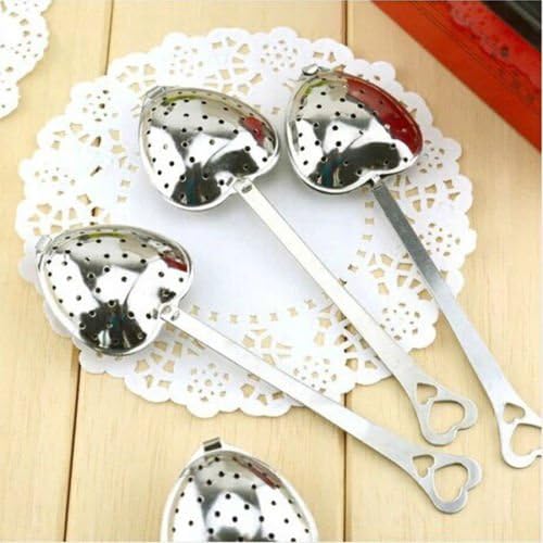 Tea Strainer Heart Shape Stainless Steel Tea Infuser Spoon Strainer Steeper Handle Shower Spoon Rest