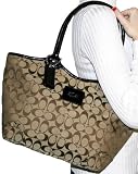 Authentic Coach Khaki Signature Bleecker Black Tote Handbag 14385