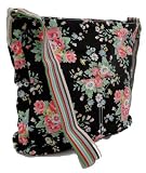 Gossip Girl – Washed Cotton Canvas Messenger Slouch Bag Floral Flower With Coin Purse!! – BLACK