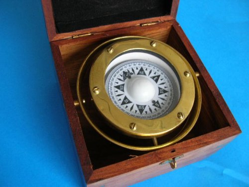51vsTDoeFkL Brass Gimble Compass with Wooden Box Nautical Decor Executive Gifts