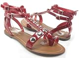Gladiator Flat Sandal Silver Toe Ring Red