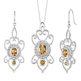 Gorgeously Sophisticated 3.50 carats Oval & Round Shape Citrine Pendant Earrings Set in Sterling Silver