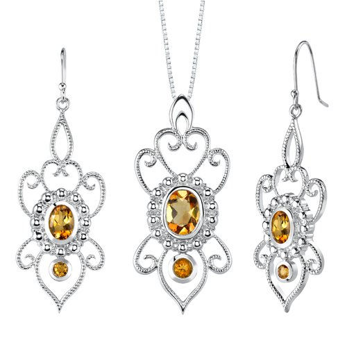 Childrens Toyshop  Jewelry : Gorgeously Sophisticated 3.50 carats Oval & Round Shape Citrine Pendant Earrings Set in Sterling Silver