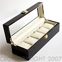 Dark Burlwood Finish Watch Case Storage Display Box With Glass Clear Top Holds 5 Watches