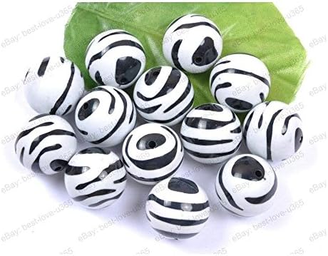 BLACK WHITE ZEBRA &amp; STRIPE Acrylic Round BEADS - Choose 10MM 12MM 16MM 20MM 25MM Size (MM):16MM (20pcs Beads)