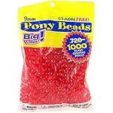 Darice 9mm Value Pack Pony Bead, Big, Transparent Red