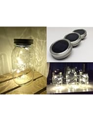 Lighting: Vermont Home & Garden - 3 Pack Mason Jar Solar Lights Screw on Silver Lids - Warm Soft White Light - Jars NOT included - Vermont Home & Garden