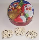 Scott's Cakes 1 lb. Dark Chocolate Covered Pretzel with White Chocolate Chips in a Santa's Toys Tin