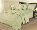 6 PIECE SAGE GREEN BEDDING - DOUBLE DUVET SET & BED THROW