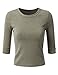 Doublju Womens 3/4 Sleeve Crewneck Cropped Ribbed Knit Top