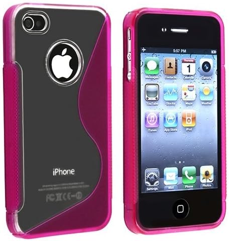 iPhone 4 case, iPhone 4S case, Moreyoulike Shock Resistant Glossy TPU Gel Soft Case with Hard Matte Clear Cover (S Shape_Pink)