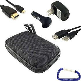Gizmo Dorks Hard Shell Case Cover (Black), HDMI Cable, and Charging Bundle with Carabiner Key Chain for the Sony Bloggie Sport HD Camera