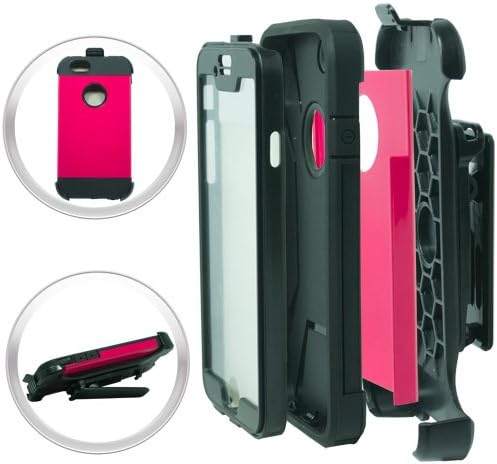 (Hot Pink) THETUNZ (TM) 4 in 1 Super Armor Spectra Shield Hybrid Combo Phone Case Cover w/ Built in Screen Protector & kickstand